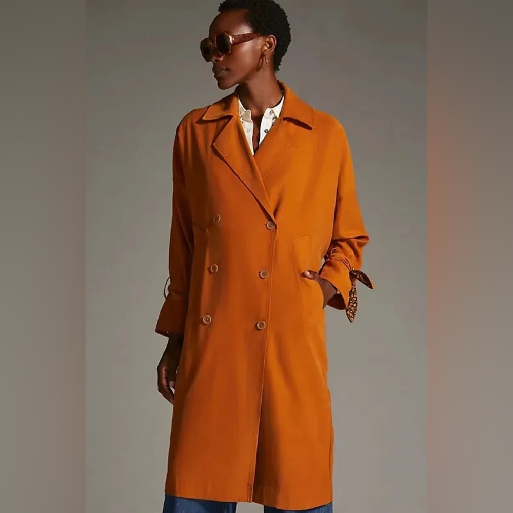 Anthropologie Orange Trench Coat